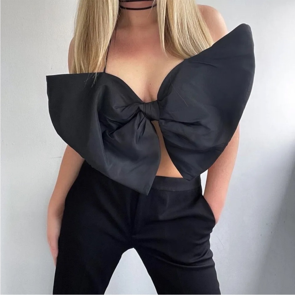 Zara crop top bow bandeau black cropped